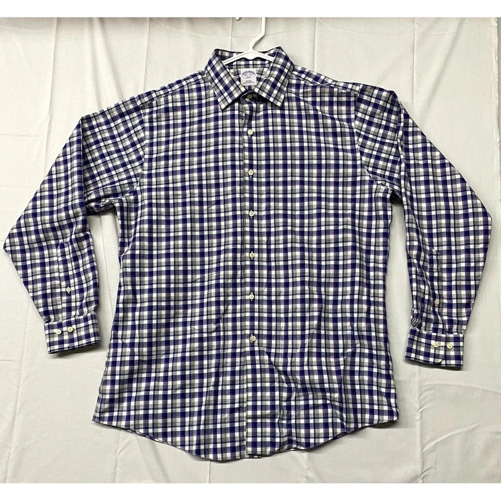 Brooks Brothers 346 Slim Dress Shirt Mens 16.5 4/5 Multicolor Checkered Formal
